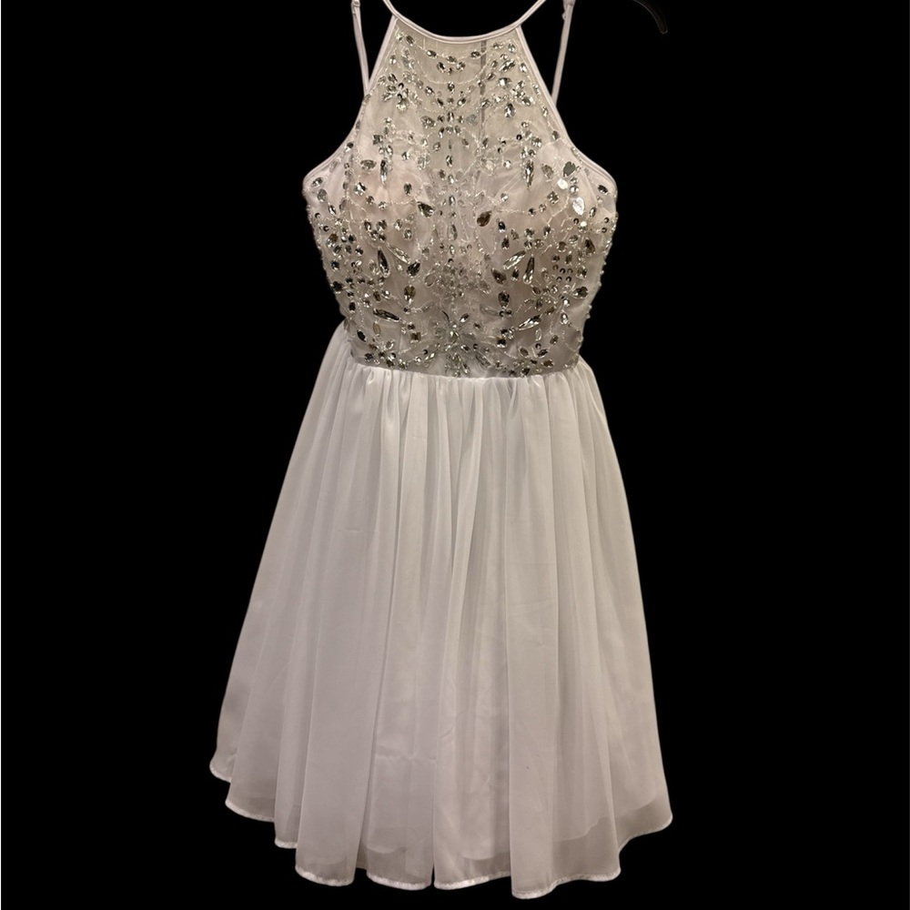 B. Smart Ivory Halter Dress with Bead Accents
